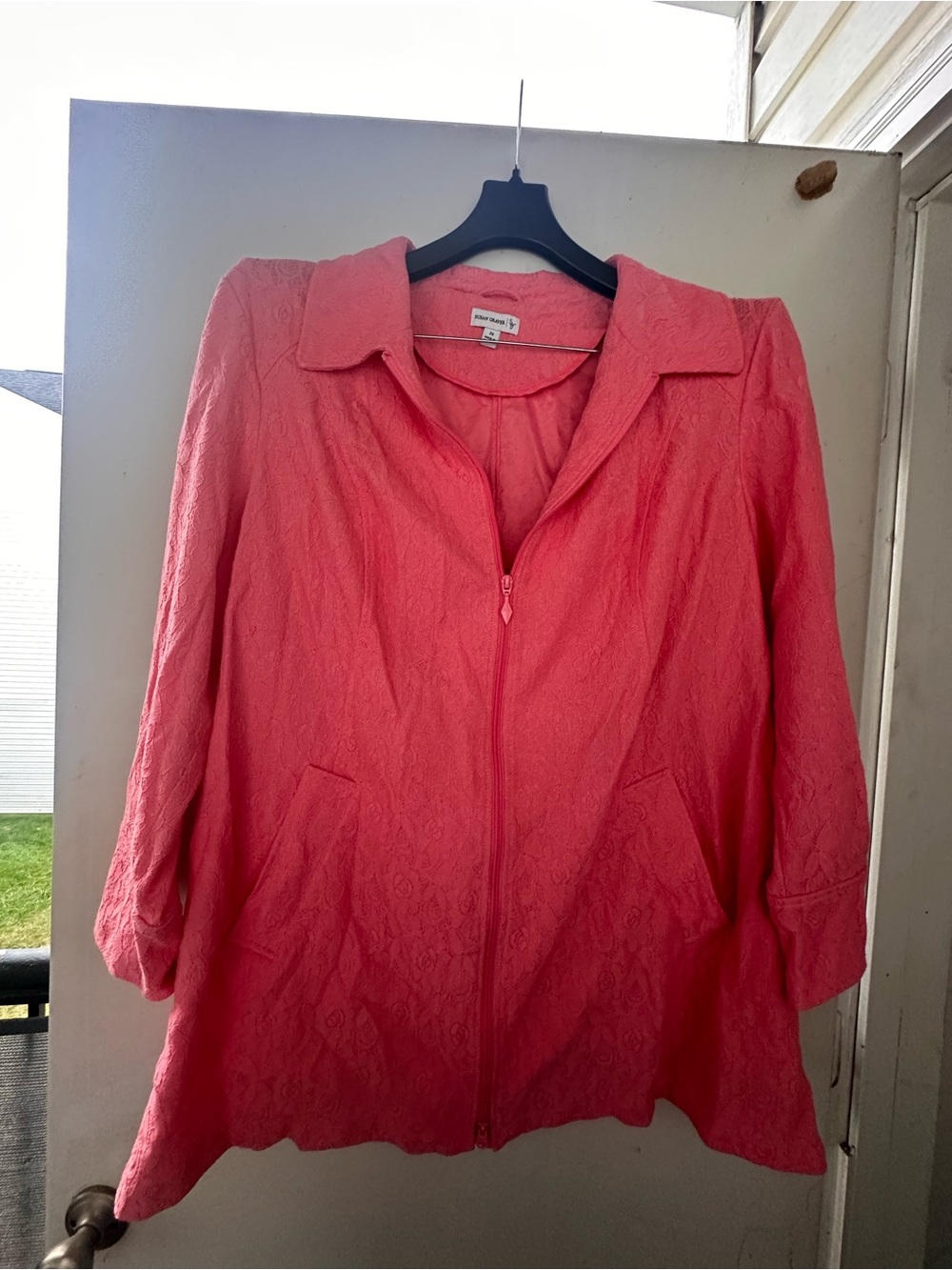 Susan Graver Coral Lace Zip-Front Jacket